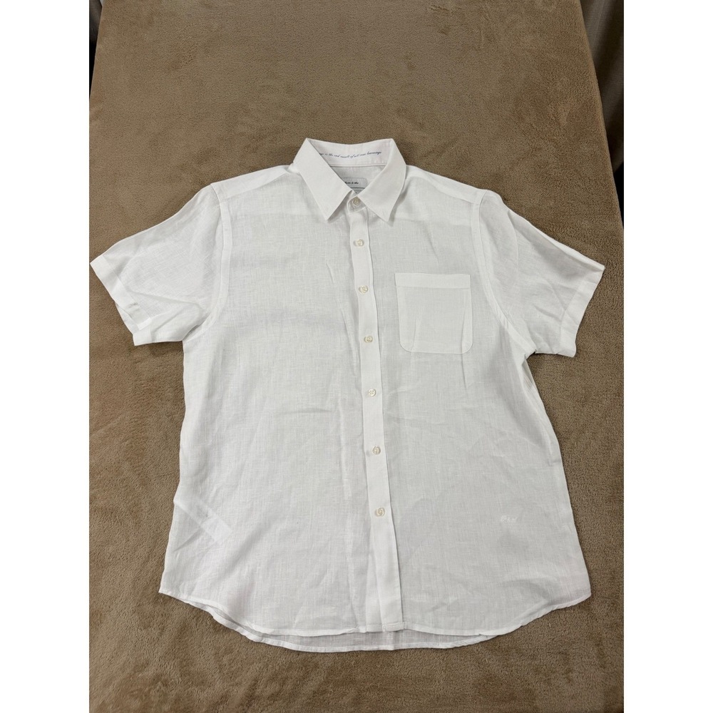 Porter & Ash Shirt mens size XL White 100% Linen Button Down Short sleeve EUC